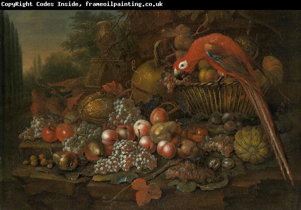 Francis Sartorius Still life with fruits and a parrot